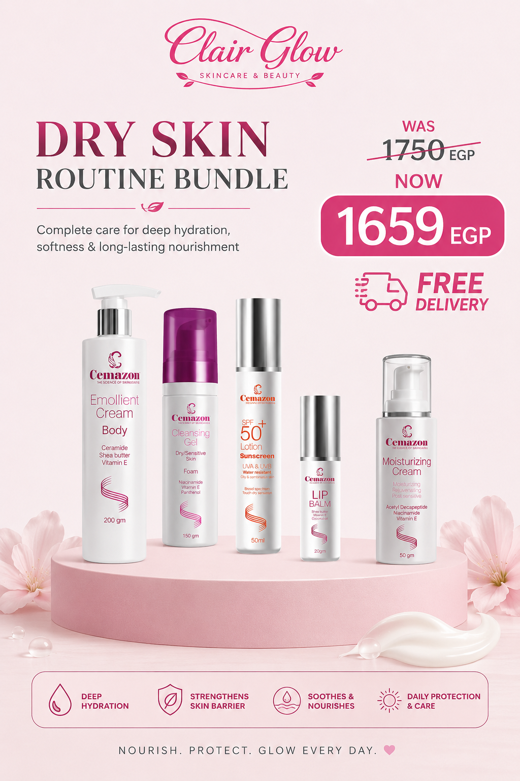 Cemazon Dry Skin Routine Bundle | Complete 5-Step Hydration & Protection Set
